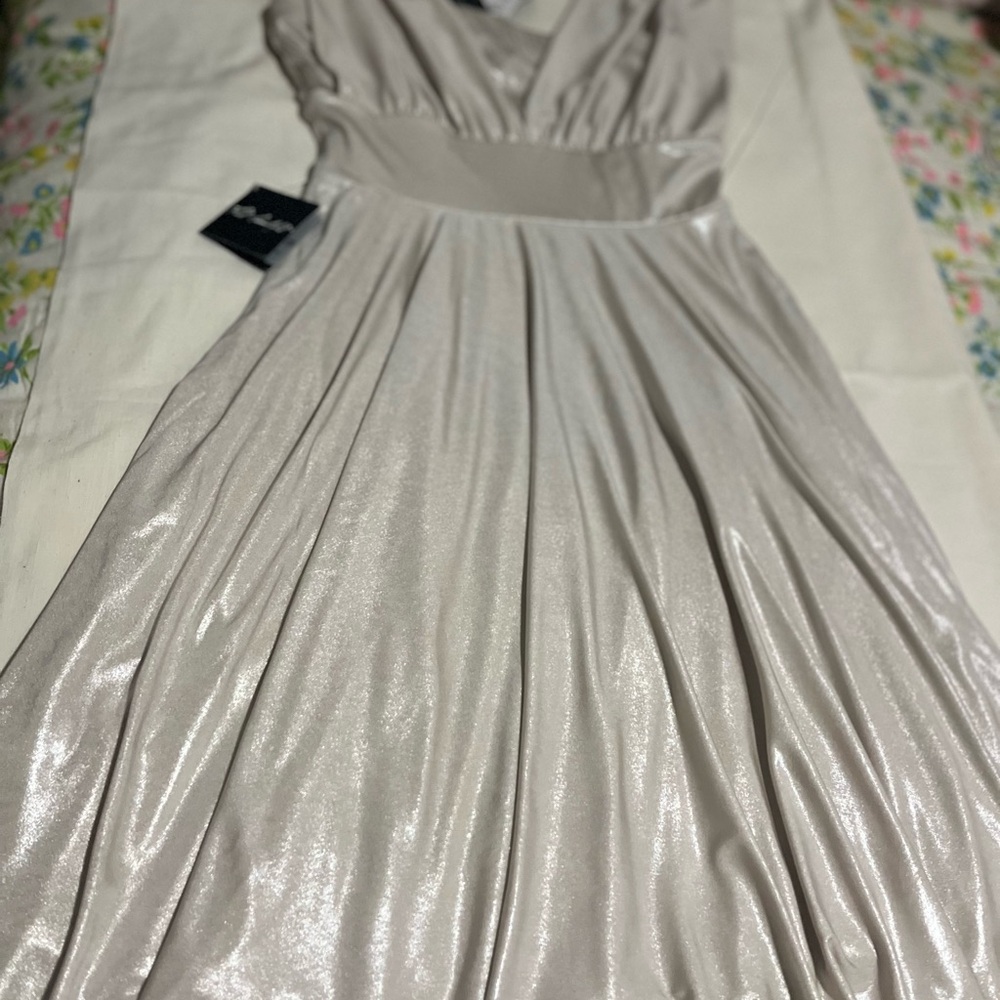 White House Black Market Silver Halter Pleated Sundress